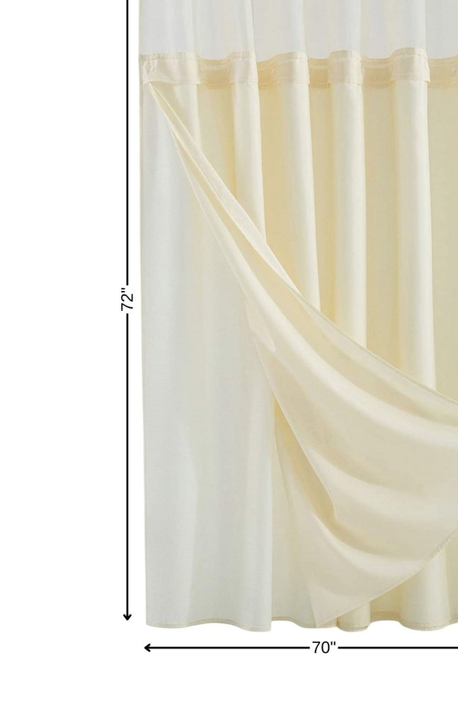 Ivory Sheer and Grid Shower Curtain and Liner Set on a white background