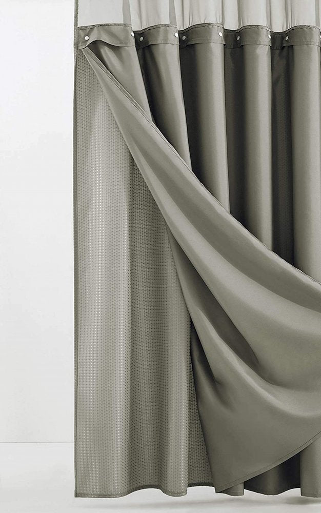Gray Sheer and Grid Shower Curtain and Liner Set close-up detail