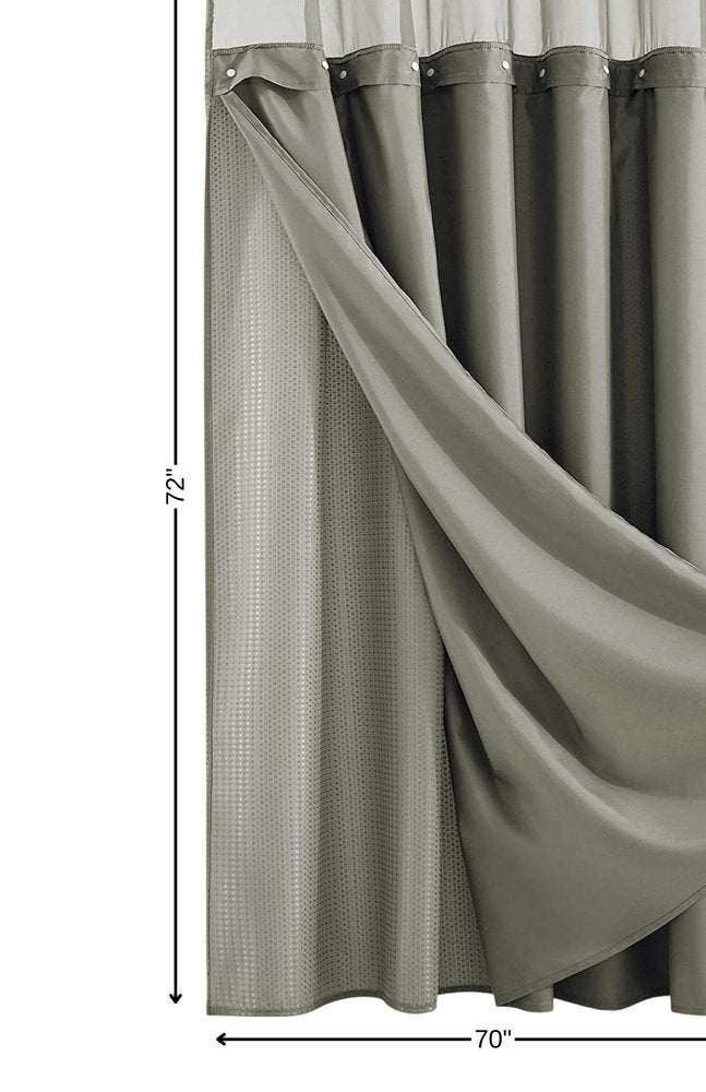 Gray Sheer and Grid Shower Curtain and Liner Set on a white background