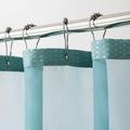 Teal Sheer and Grid Shower Curtain and Liner Set on a white background
