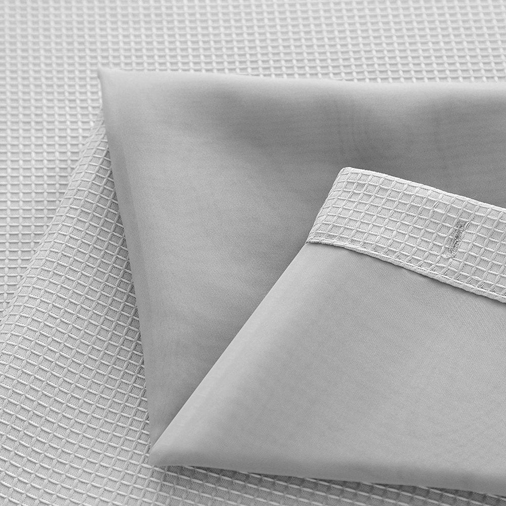 Silver Modern Grid Shower Curtain and Liner Set on a white background