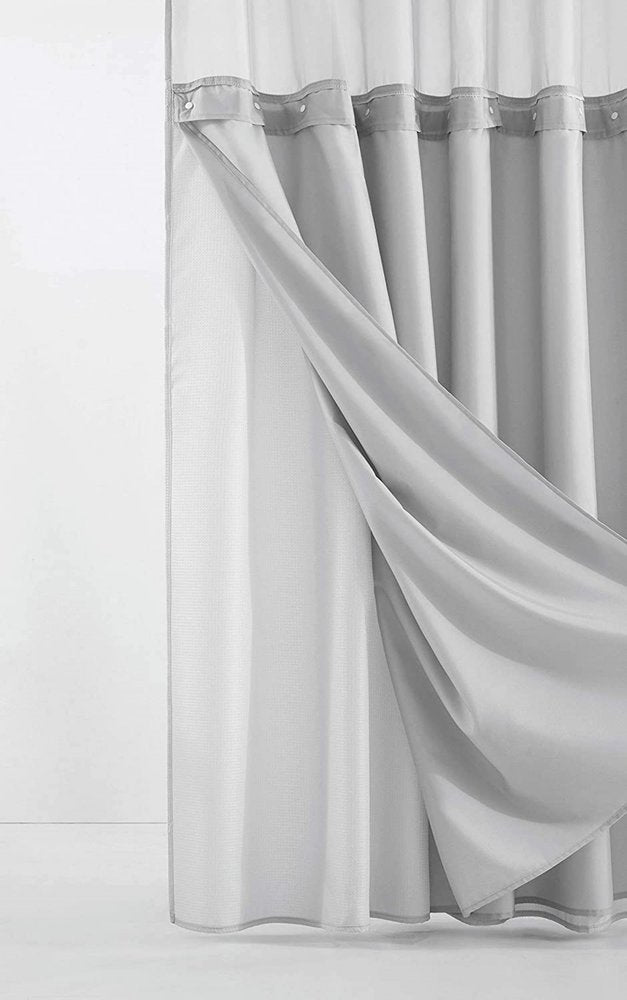 Silver Modern Grid Shower Curtain and Liner Set close-up detail