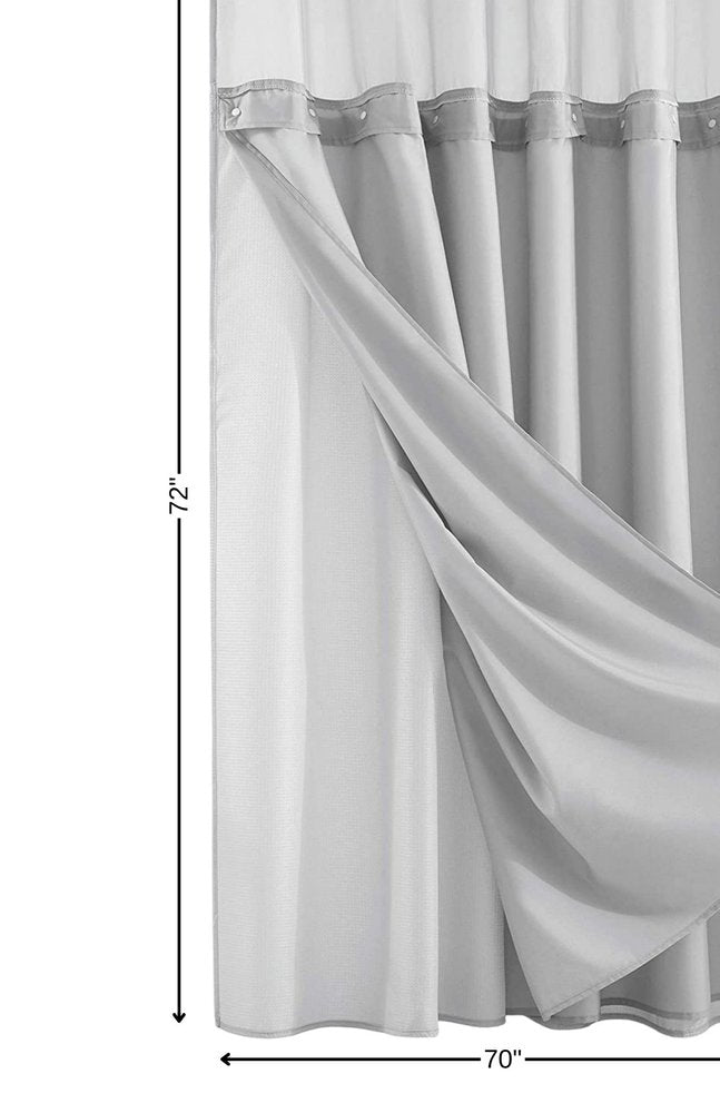 Silver Modern Grid Shower Curtain and Liner Set on a white background