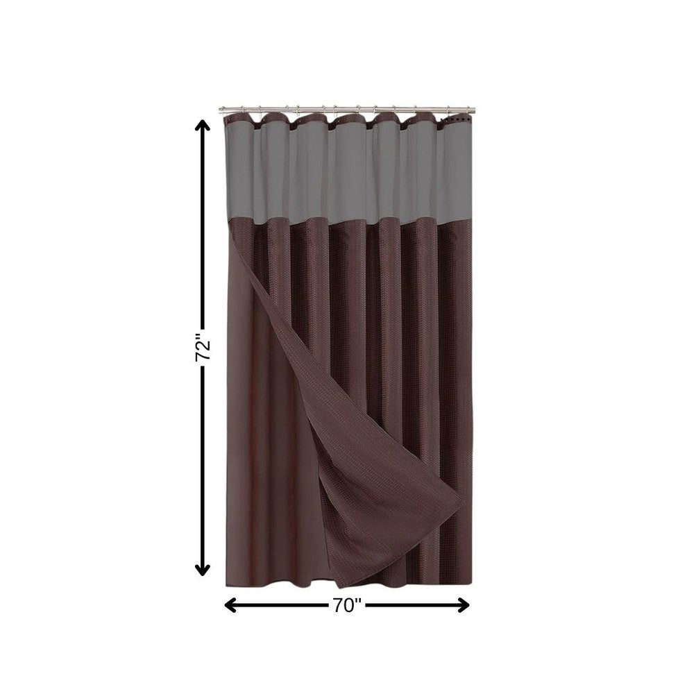 Brown Modern Grid Shower Curtain and Liner Set on a white background