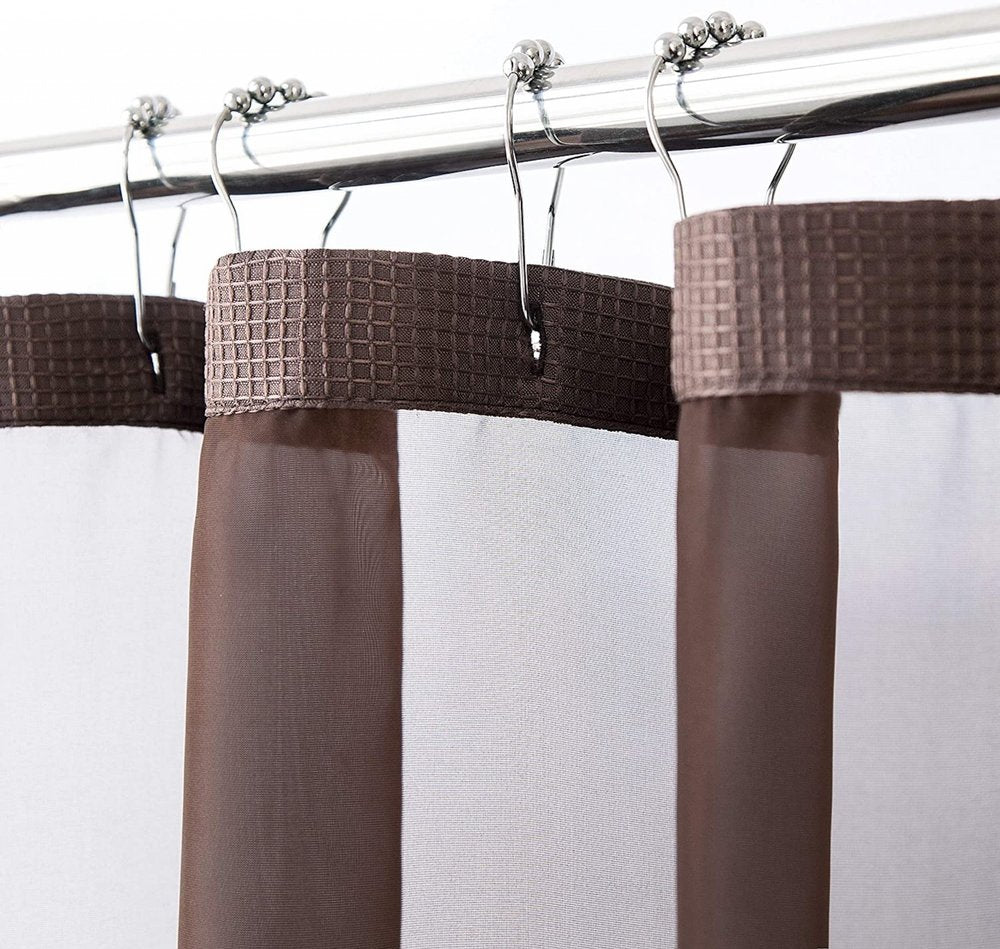 Brown Modern Grid Shower Curtain and Liner Set on a white background