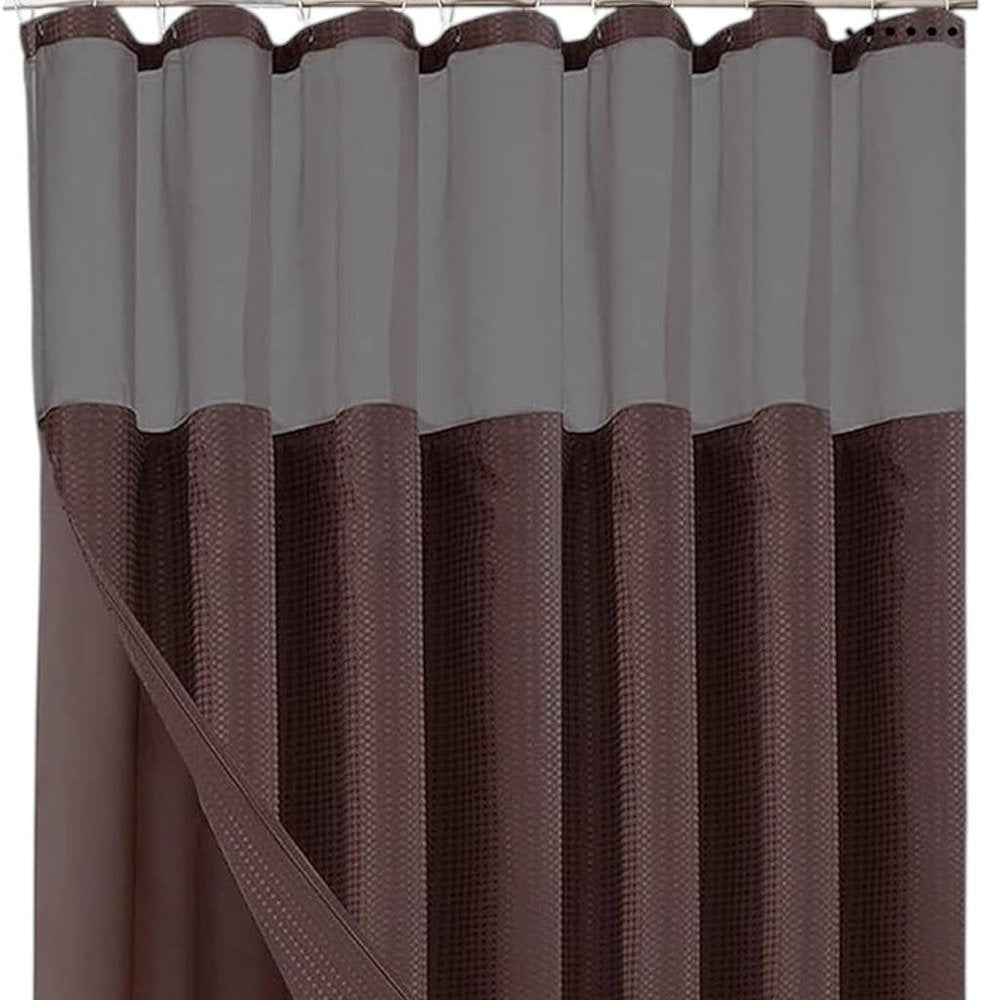 Brown Modern Grid Shower Curtain and Liner Set close-up detail