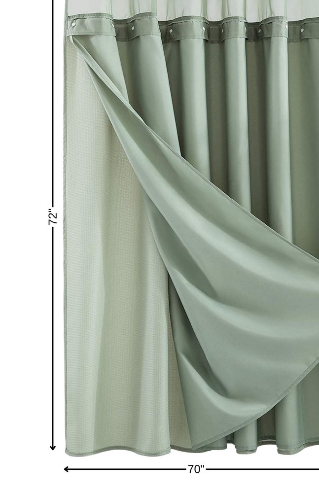 Sage Green Modern Grid Shower Curtain and Liner Set on a white background