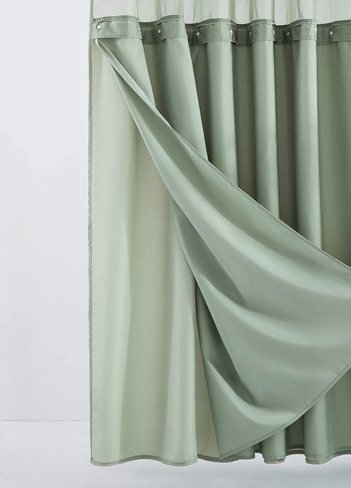 Sage Green Modern Grid Shower Curtain and Liner Set close-up detail