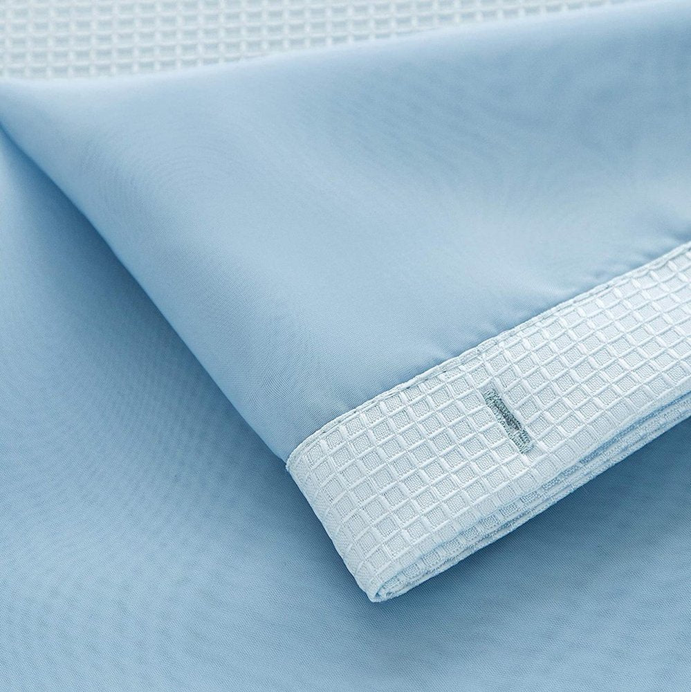 Light Blue Sheer and Grid Shower Curtain and Liner Set close-up detail