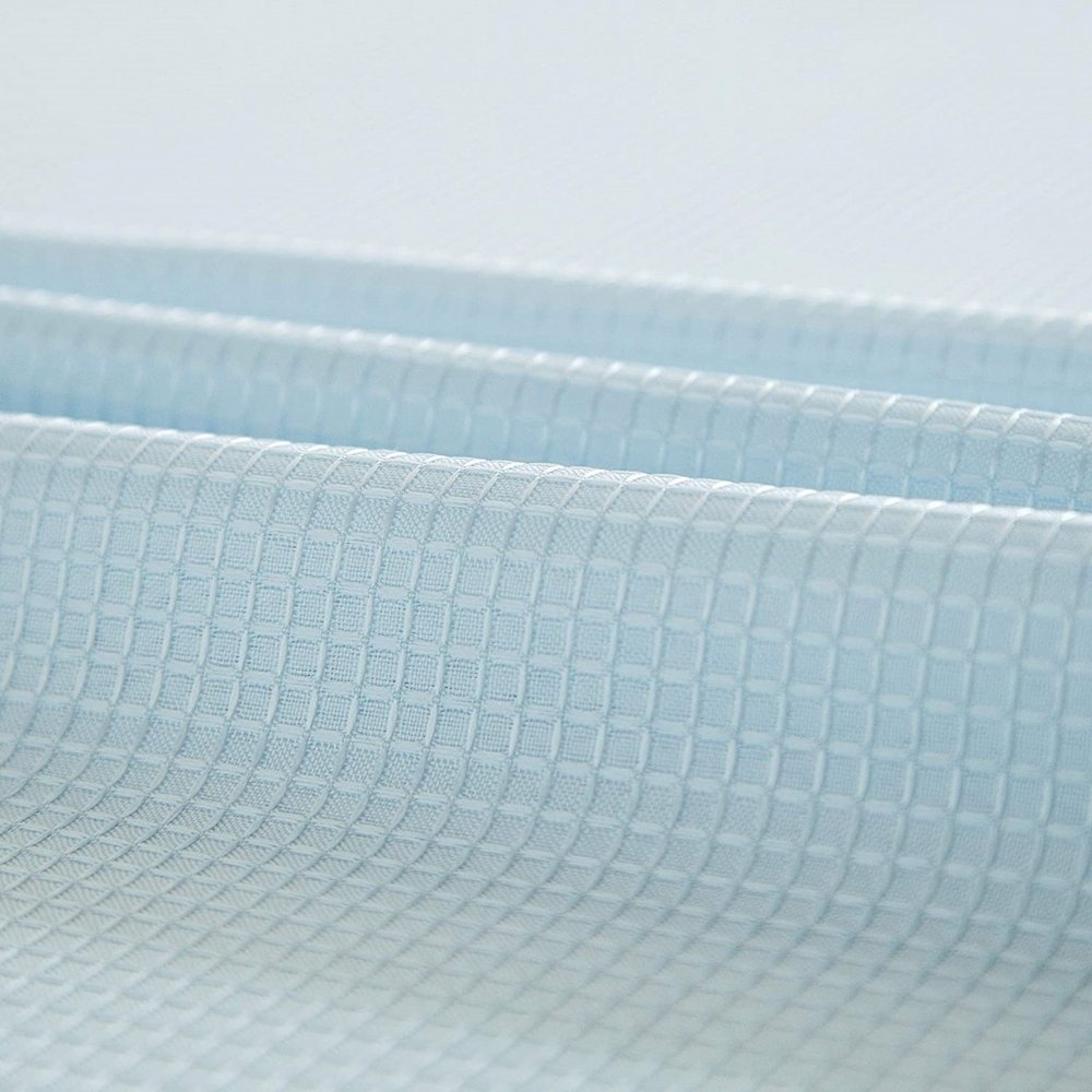 Light Blue Sheer and Grid Shower Curtain and Liner Set close-up detail