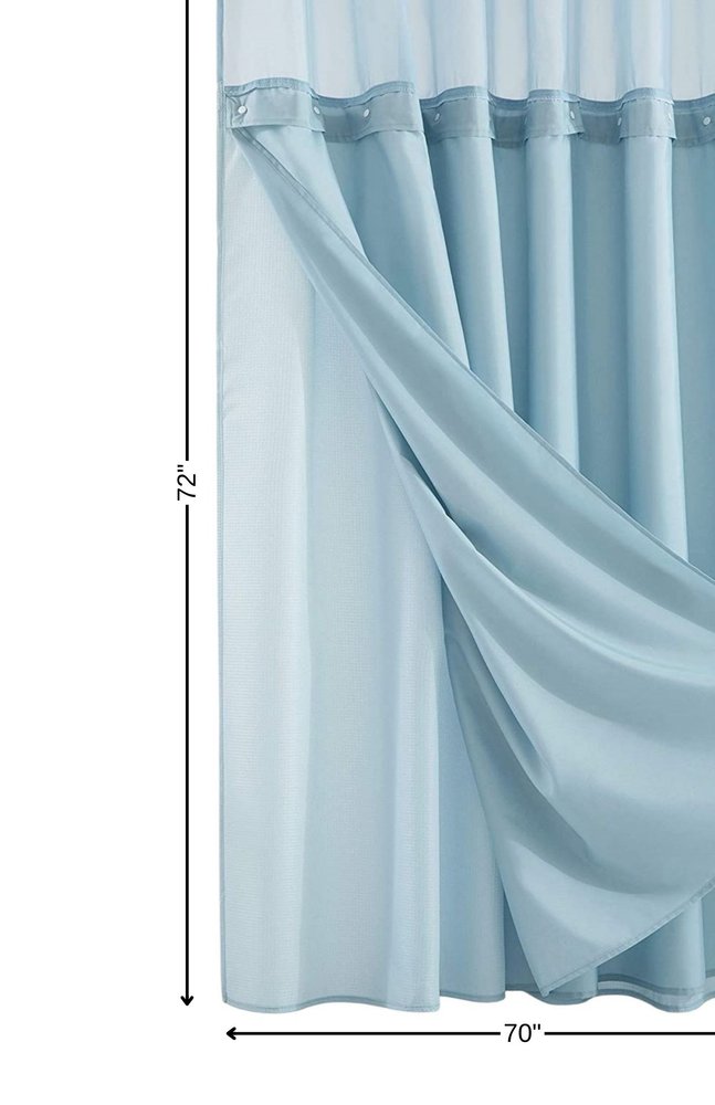 Light Blue Sheer and Grid Shower Curtain and Liner Set on a white background