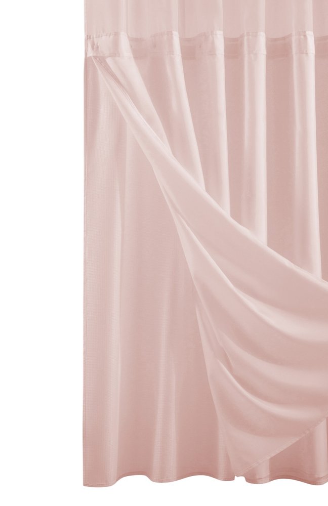 Blush Sheer and Grid Shower Curtain and Liner Set on a white background