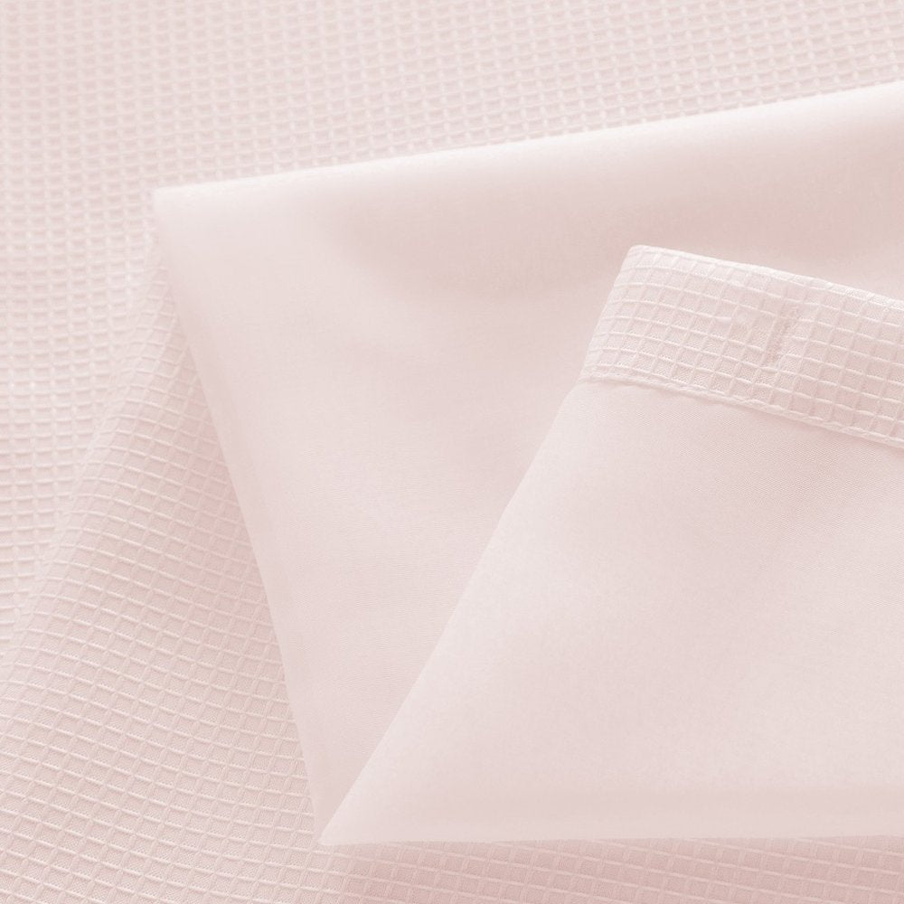 Blush Sheer and Grid Shower Curtain and Liner Set close-up detail