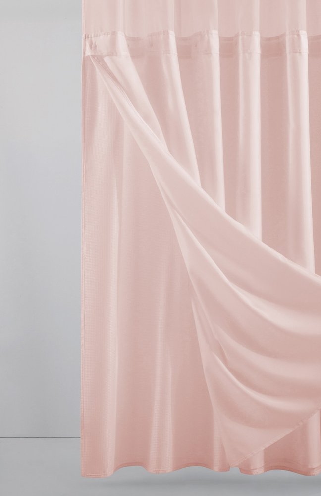 Blush Sheer and Grid Shower Curtain and Liner Set close-up detail