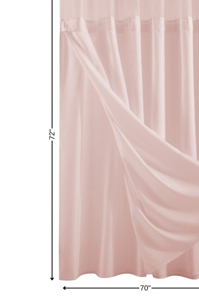 Blush Sheer and Grid Shower Curtain and Liner Set on a white background