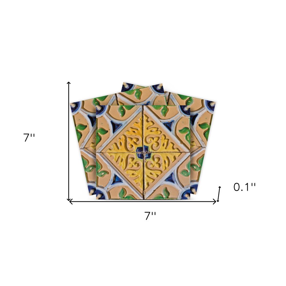 7" x 7" Blue And Yellow Vinyl Peel And Stick Removable Tiles on a white background