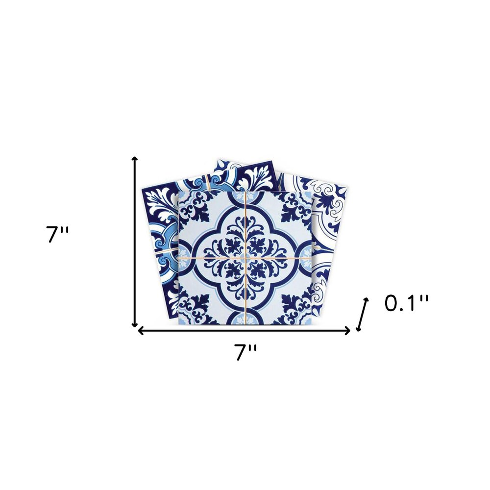 6" x 6" Blue And White Vinyl Peel And Stick Removable Tiles on a white background