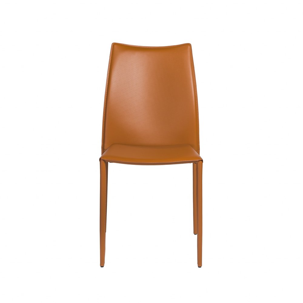 Set of Two Terra Cotta Upholstered Leather Dining Side Chairs
