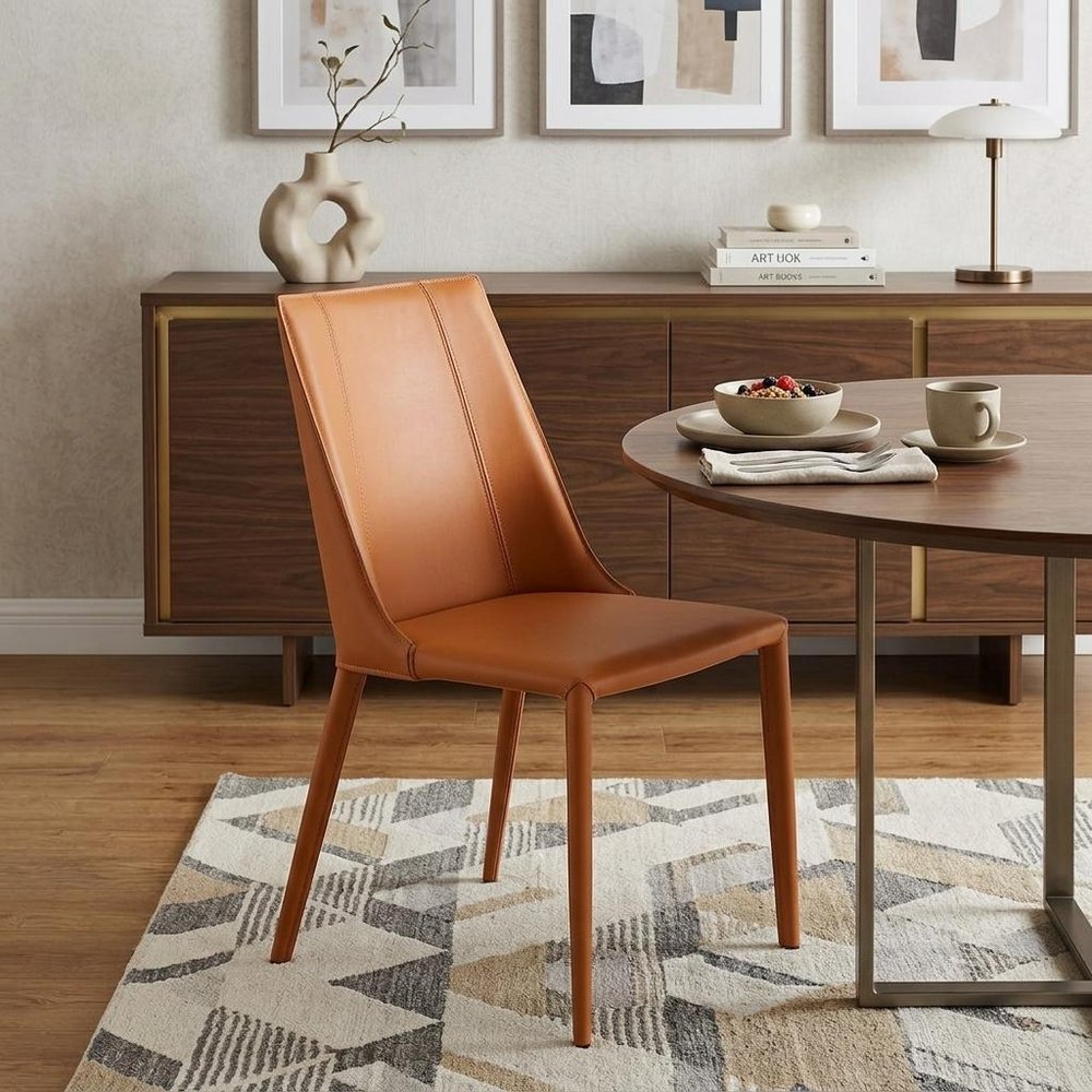 Terra Cotta Upholstered Leather Dining Side Chair