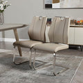 Set of Two Taupe and Silver Upholstered Leather Dining Side Chairs