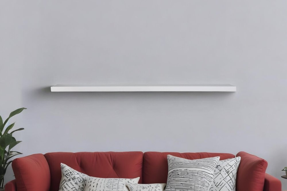 75" White Wooden Wall Mounted Floating Shelf in a home interior