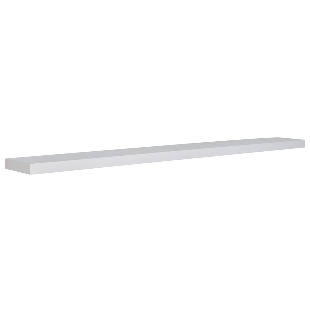 75" White Wooden Wall Mounted Floating Shelf on a white background