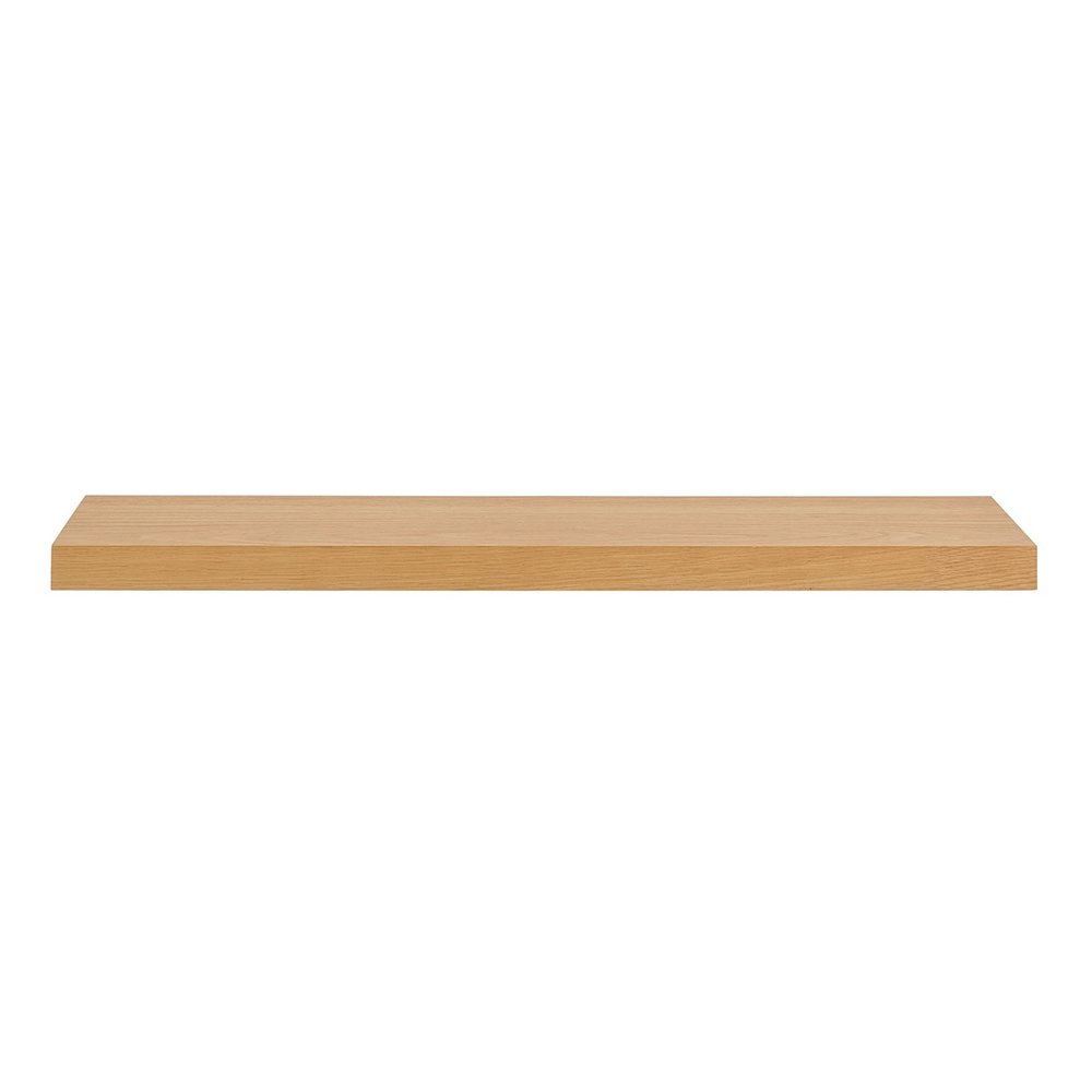 43" Natural Light Brown Wooden Floating Shelf. Wall mounted shelve isolated on a plain white background, finished in brown wood.