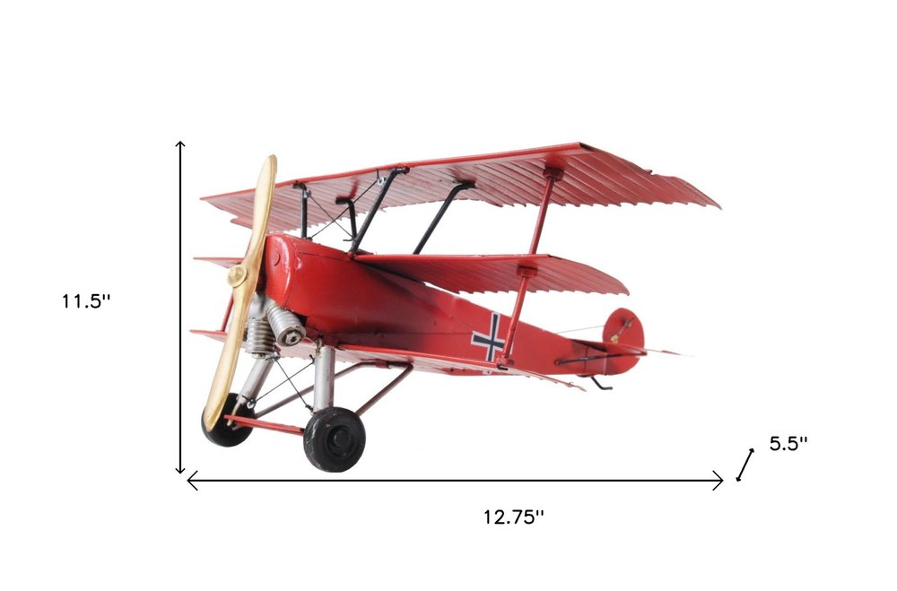 6" Red Metal Hand Painted Model Airplane