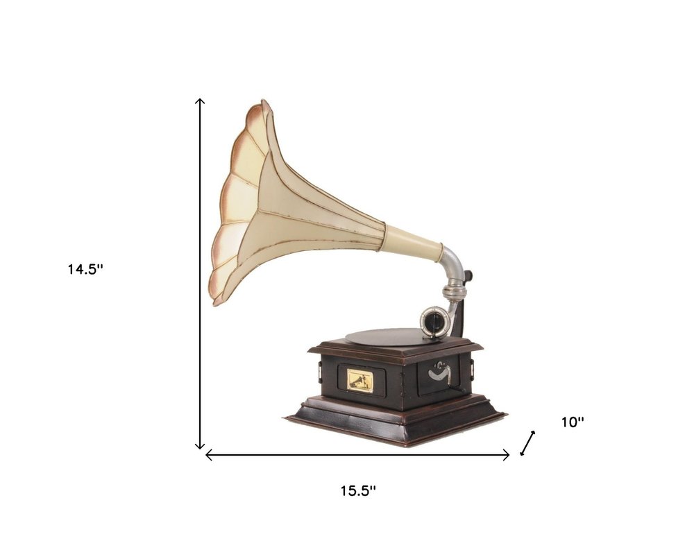 c1911 HMV Gramophone Built to Scale Model Sculpture on a white background