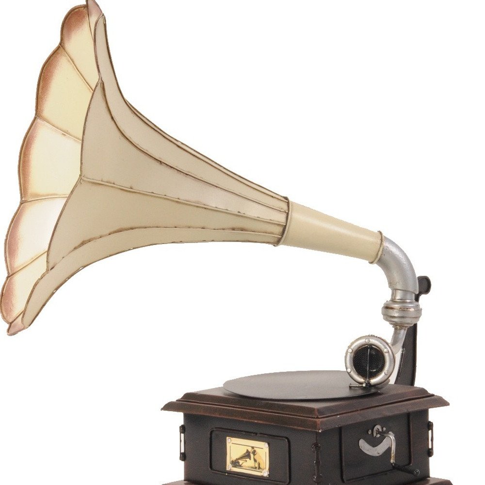c1911 HMV Gramophone Built to Scale Model Sculpture on a white background