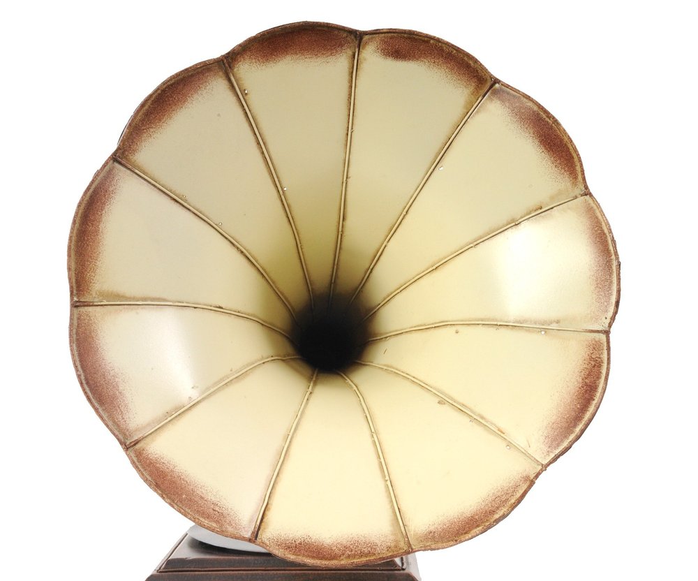 c1911 HMV Gramophone Built to Scale Model Sculpture on a white background