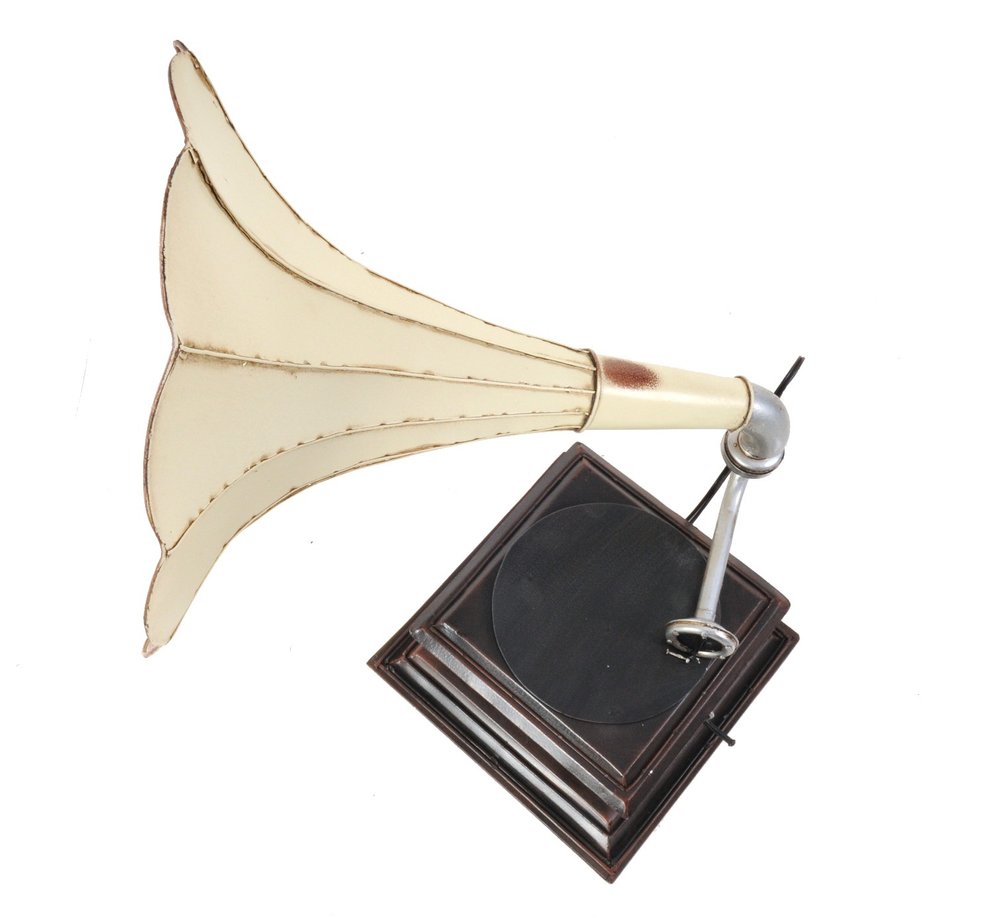 c1911 HMV Gramophone Built to Scale Model Sculpture on a white background