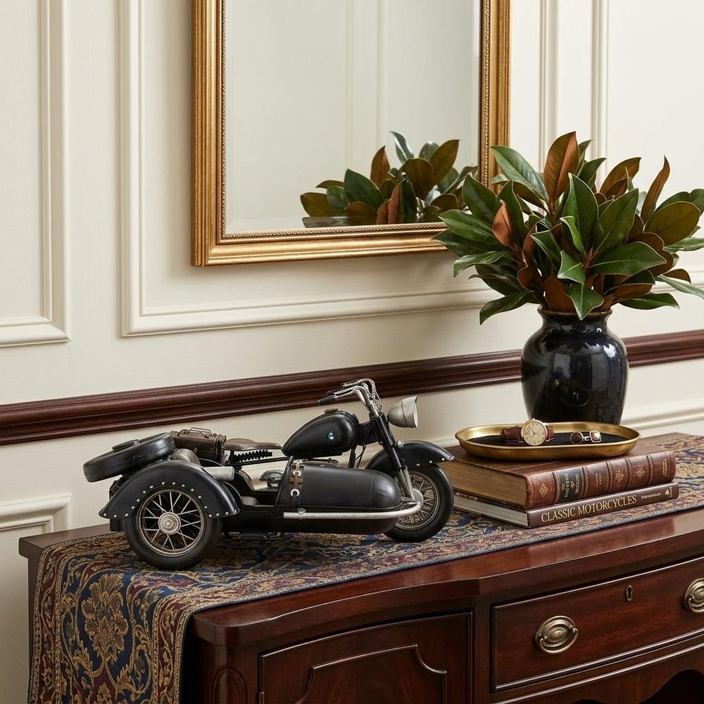 8" Black Metal Hand Painted Decorative Motorcycle