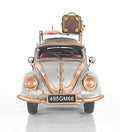 7" Silver Metal Hand Painted Model Car Tabletop Sculpture on a white background