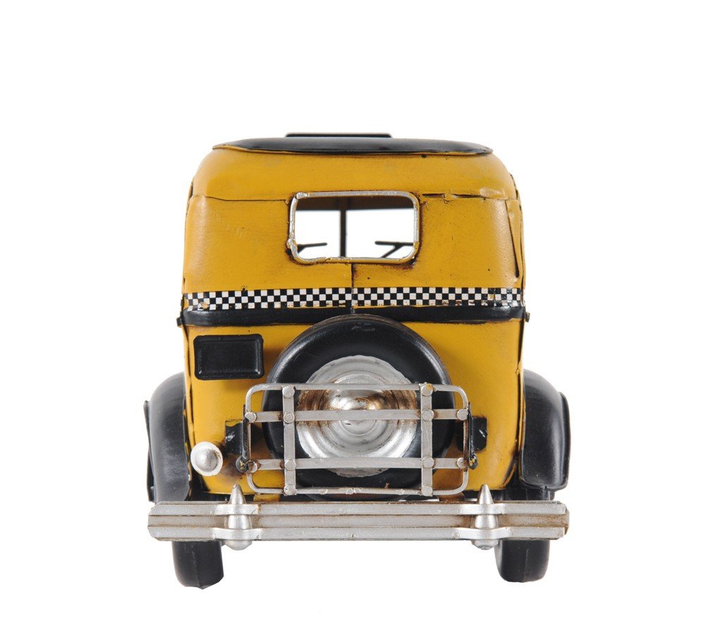 14" Yellow Checker Taxi Cab Model Sculpture. Sculpture isolated on a plain white background, showing its yellow color.
