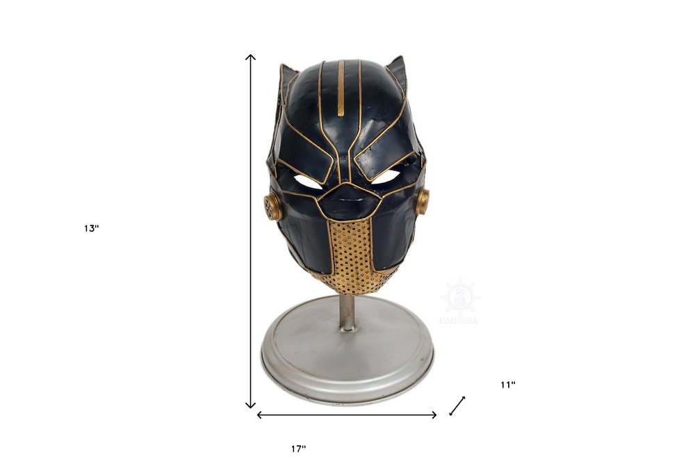 13" Black Metal Hand Painted Figurine. Home product isolated on a plain white background, in a black metal finish.