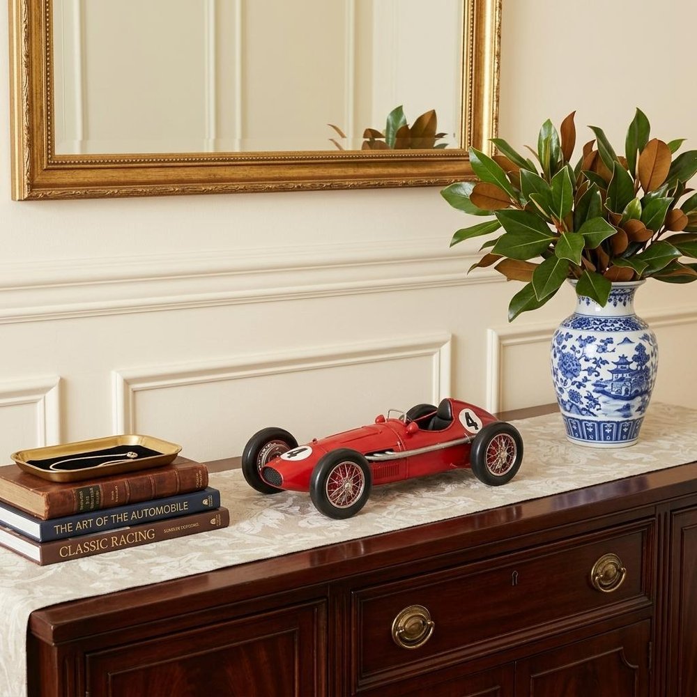 6" Red Metal Hand Painted Model Car Tabletop Sculpture