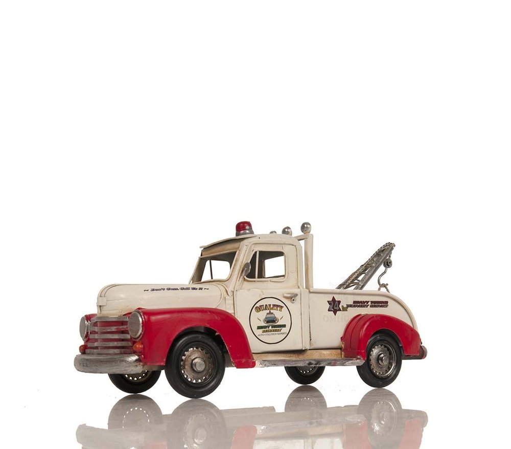 7" Red And White Metal Hand Painted Model Car