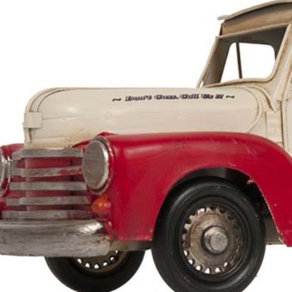 7" Red And White Metal Hand Painted Model Car