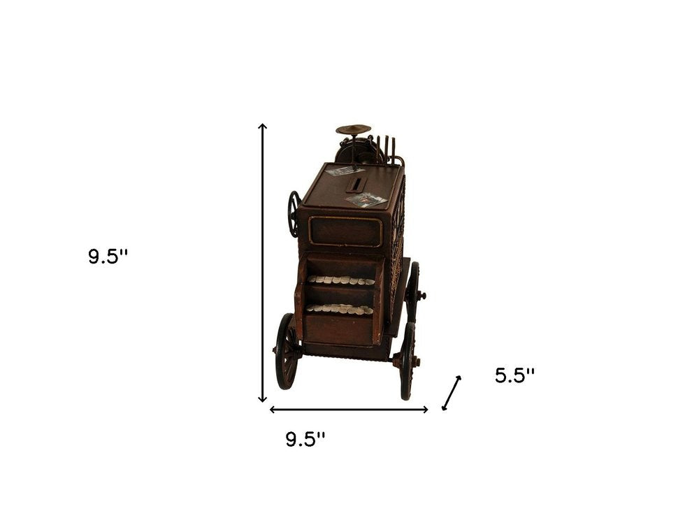 10" Brown Metal Hand Painted Car Model Car. Home product isolated on a plain white background, finished in brown metal.