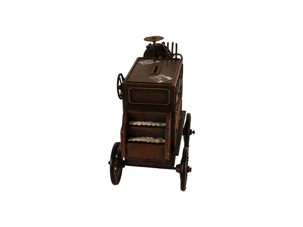 10" Brown Metal Hand Painted Car Model Car. Home product isolated on a plain white background, finished in brown metal.