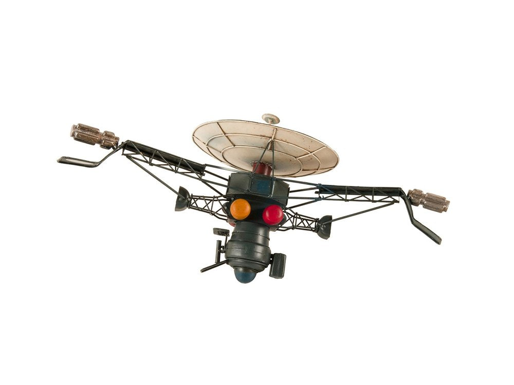 11" Dark Green Metal Hand Painted Model Airplane Tabletop Sculpture. Sculpture isolated on a plain white background, showing a metal surface.