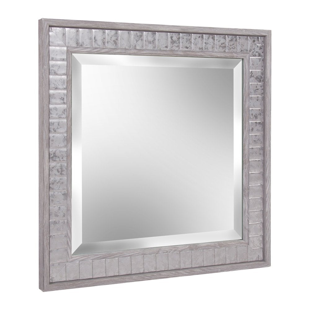 Warm Gray Faux Wood Square Mirror on a white background