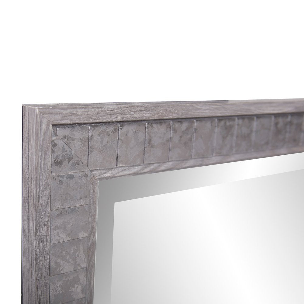 Warm Gray Faux Wood Square Mirror on a white background