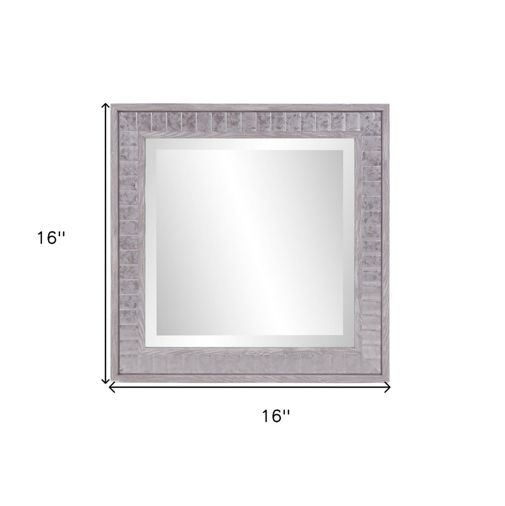 Warm Gray Faux Wood Square Mirror on a white background