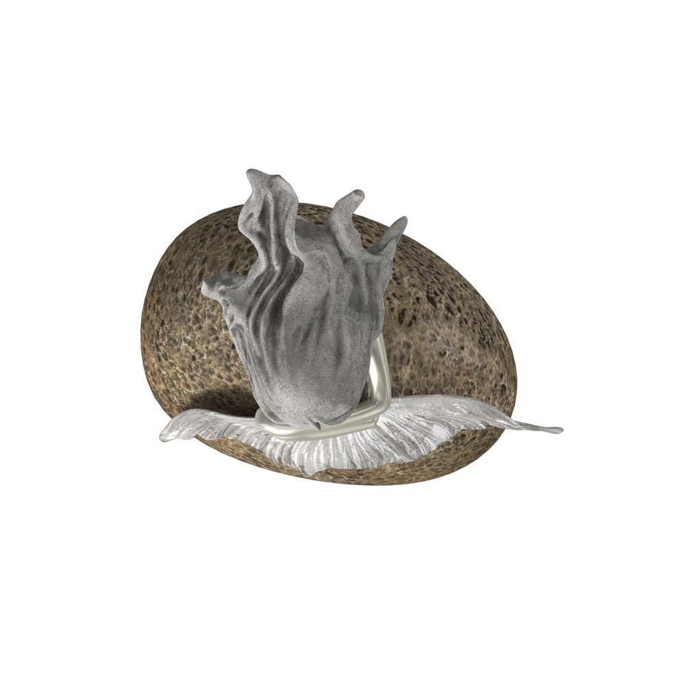 10" Brown and Silver Contemplative Mermaid Resin Tabletop Sculpture. Sculpture isolated on a plain white background, finished in silver resin.