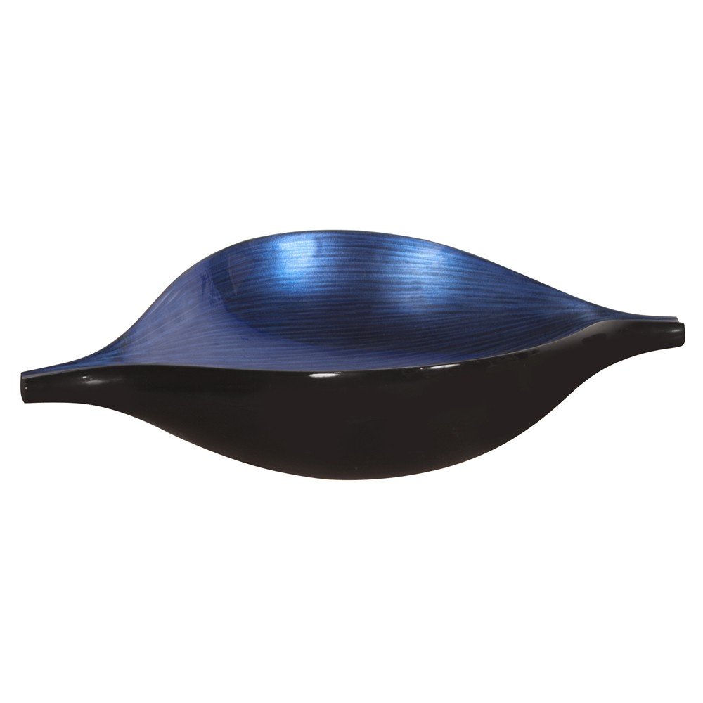 19" Black And Blue Solid Wood Novelty Centerpiece Bowl. Serving bowl isolated on a plain white background, in a black wood finish.