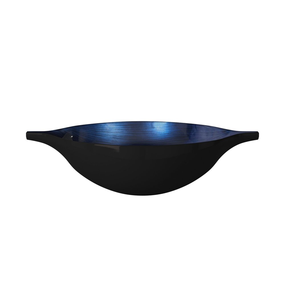 19" Black And Blue Solid Wood Novelty Centerpiece Bowl. Serving bowl isolated on a plain white background, finished in black wood.