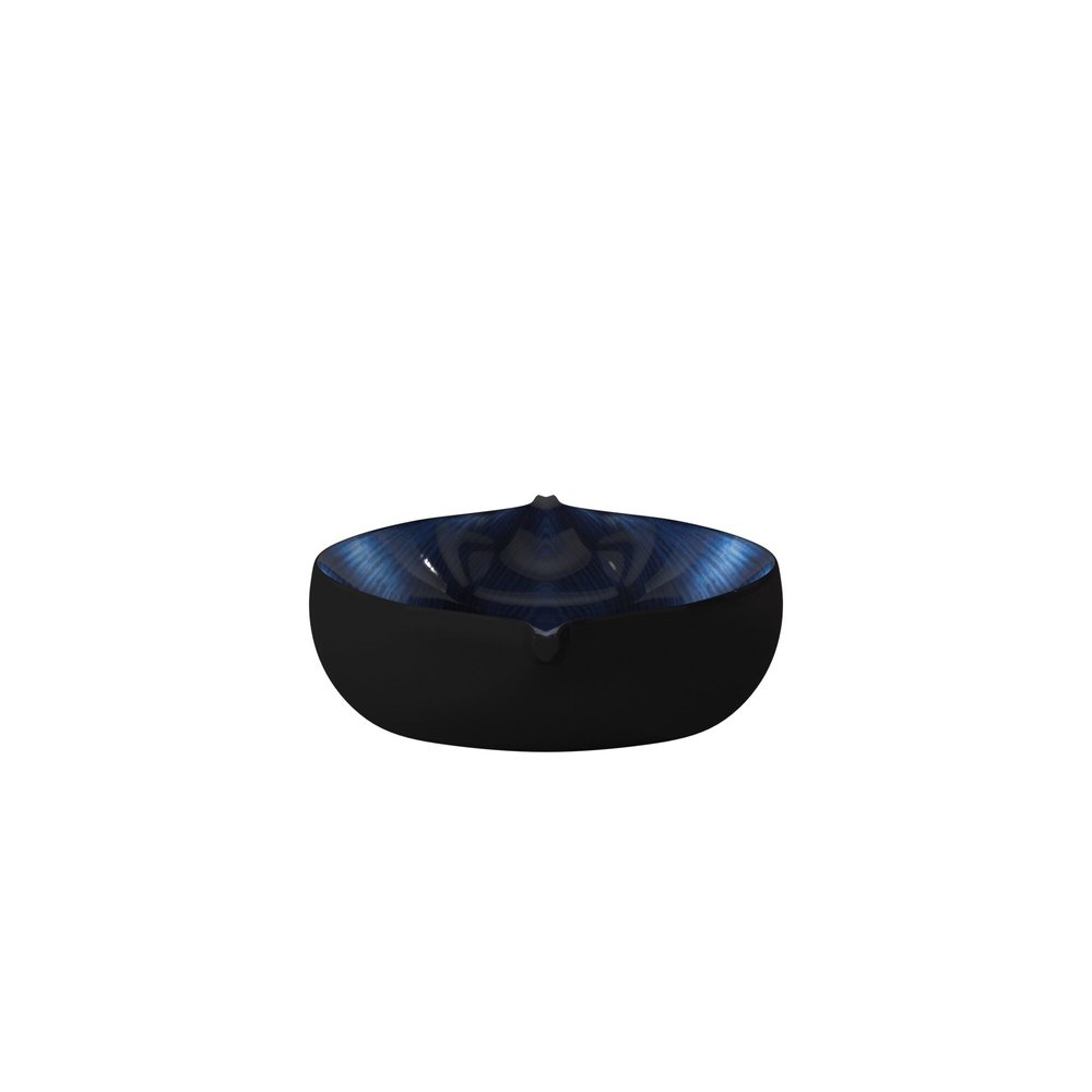 19" Black And Blue Solid Wood Novelty Centerpiece Bowl. Serving bowl isolated on a plain white background, in a black wood finish.