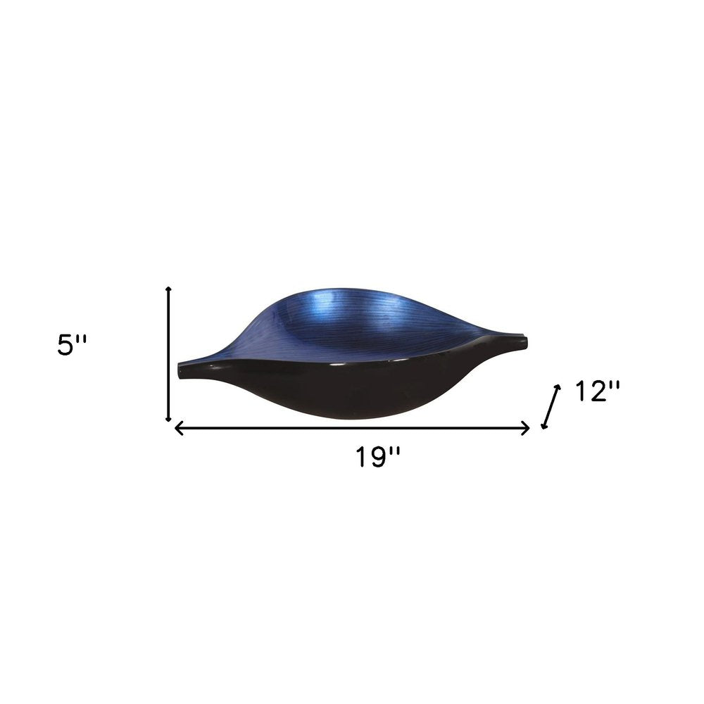 19" Black And Blue Solid Wood Novelty Centerpiece Bowl. Serving bowl isolated on a plain white background, showing a black wood surface.